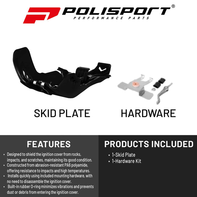 Polisport Motocross Motorcycles (MX) Fortress Skid Plate for KTM SX 250 (2017-2018) & Husqvarna TE/TC 250/300 (2017-2019) Dirt Bikes - OEM Quality, Flexible, Durable & Perfect Fit - Black