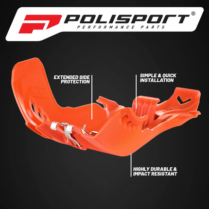 Polisport Motocross Motorcycles (MX) Fortress Skid Plate for KTM SX 250 (2017-2018) & Husqvarna TE/TC 250/300 (2017-2019) Dirt Bikes - OEM Quality, Flexible, Durable & Perfect Fit - Orange