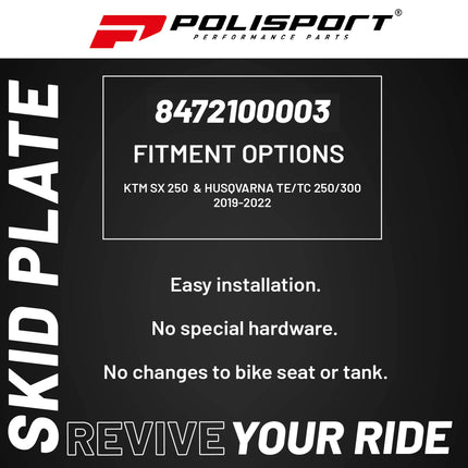 Polisport Motocross Motorcycles (MX) Fortress Skid Plate for KTM SX 250 (2019-2022) & Husqvarna TE/TC 250/300 (2019-2022) Dirt Bikes - OEM Quality, Flexible, Durable & Perfect Fit - White