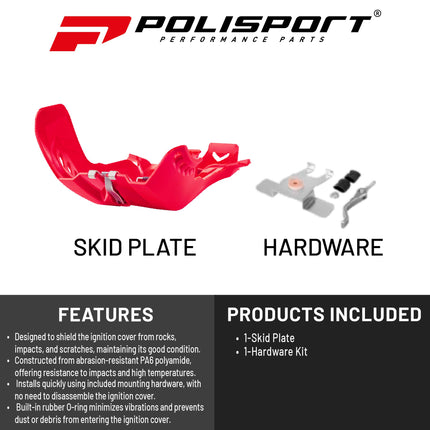 Polisport Motocross Motorcycles (MX) Fortress Skid Plate for GasGas EC 300 (2022-2023) Dirt Bikes - OEM Quality, Flexible, Durable & Perfect Fit - Red
