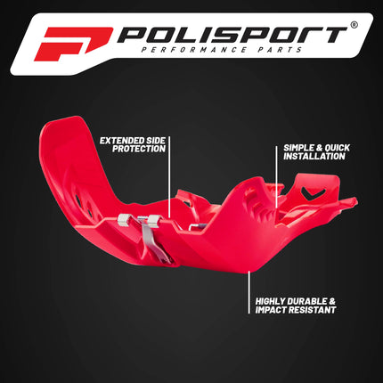 Polisport Motocross Motorcycles (MX) Fortress Skid Plate for GasGas EC 300 (2022-2023) Dirt Bikes - OEM Quality, Flexible, Durable & Perfect Fit - Red