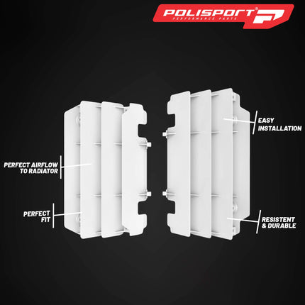 Polisport Radiator Louvers - White Panels for Kawaski KX250 (1997-2004) KX125 (1997-2005) - OEM Fit, Durable Plastic, Enhanced Airflow, Easy Installation