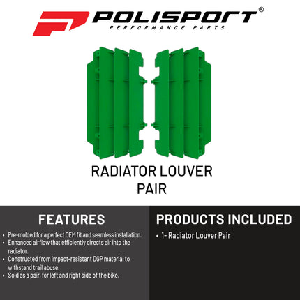 Polisport Radiator Louvers - Green Panels for Kawaski KX250 (2005-2007) - OEM Fit, Durable Plastic, Enhanced Airflow, Easy Installation