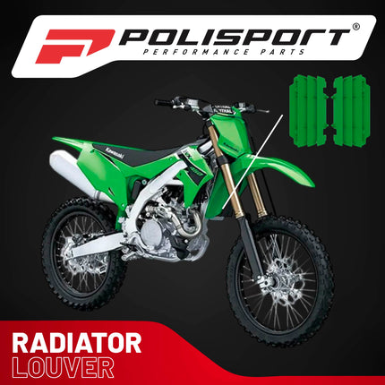Polisport Radiator Louvers - Green Panels for Kawaski KX250 (2005-2007) - OEM Fit, Durable Plastic, Enhanced Airflow, Easy Installation