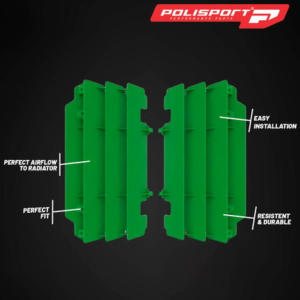 Polisport Radiator Louvers - Green Panels for Kawaski KX250 (2005-2007) - OEM Fit, Durable Plastic, Enhanced Airflow, Easy Installation