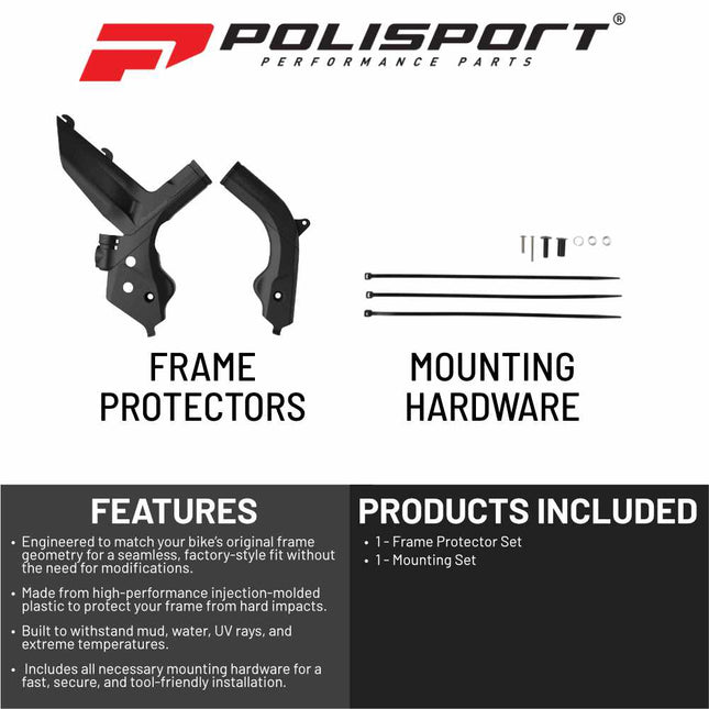 Polisport Motocross (MX) Motorcycle Frame Protector for KTM EXC/XC-W/SX/XC (2019-23) Dirt Bikes- OEM Quality for Superior Fit & Durable Protection, Easy Installation - Black
