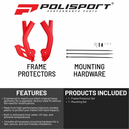 Polisport Motocross (MX) Motorcycle Frame Protector for Beta RR 2T/4T (2020-2024) Dirt Bikes- OEM Quality for Superior Fit & Durable Protection, Easy Installation - Red