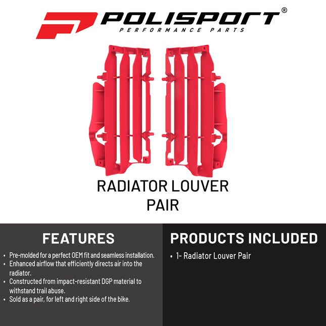 Polisport Radiator Louvers - Red Panels for Beta RR2T 200 (2020-2022)  RR2T 125 (2020-2022) RR4T 480 (2020-2022) RR4T 430 (2020-2022) - OEM Fit, Durable Plastic, Enhanced Airflow, Easy Installation