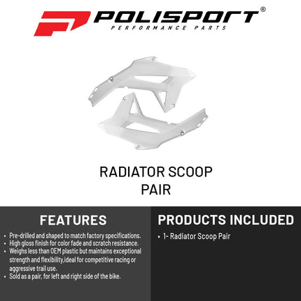 Polisport Radiator Scoops - White Panels for Honda CRF 250R (2022-2024) Honda CRF 450R (2021-2024) - OEM Fit, Glossy Finish, Lightweight & Impact-Resistant, Easy Installation