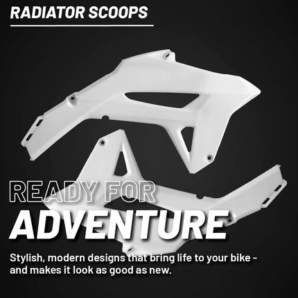 Polisport Radiator Scoops - White Panels for Honda CRF 250R (2022-2024) Honda CRF 450R (2021-2024) - OEM Fit, Glossy Finish, Lightweight & Impact-Resistant, Easy Installation