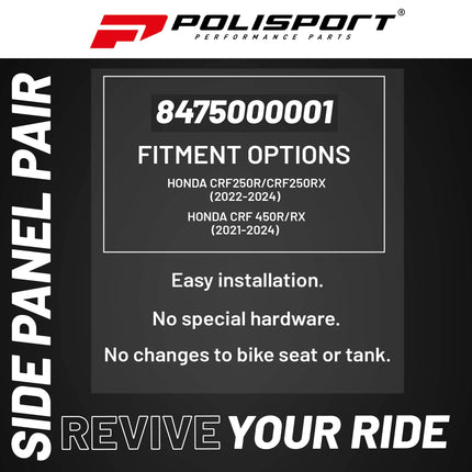 Polisport Motocross (MX) Replica Plastics Side Panels for Honda CRF250R/CRF250RX (2022-24), CRF 450R/RX (2021-24) Dirt Bike - OEM Quality, Durable, Flexible & Perfect Fit - Red/Black