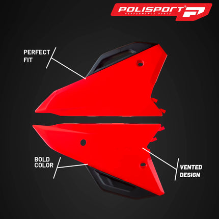 Polisport Motocross (MX) Replica Plastics Side Panels for Honda CRF250R/CRF250RX (2022-24), CRF 450R/RX (2021-24) Dirt Bike - OEM Quality, Durable, Flexible & Perfect Fit - Red/Black