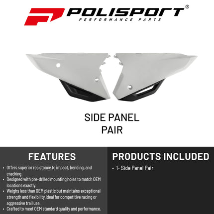 Polisport Motocross (MX) Replica Plastics Side Panels for Honda CRF250R/CRF250RX (2022-24), CRF 450R/RX (2021-24) Dirt Bike - OEM Quality, Durable, Flexible & Perfect Fit - White/Black