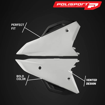 Polisport Motocross (MX) Replica Plastics Side Panels for Honda CRF250R/CRF250RX (2022-24), CRF 450R/RX (2021-24) Dirt Bike - OEM Quality, Durable, Flexible & Perfect Fit - White/Black