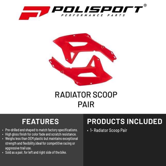 Polisport Radiator Scoops - Red Panels for Honda CRF 250RX (2022-2024)  - OEM Fit, Glossy Finish, Lightweight & Impact-Resistant, Easy Installation
