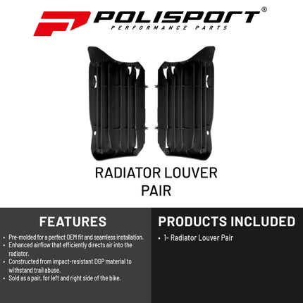 Polisport Radiator Louvers - Black Panels for Honda CRF 250R/250RX (2022-2024) Honda CRF 450R/450RX (2021-2024) - OEM Fit, Durable Plastic, Enhanced Airflow, Easy Installation