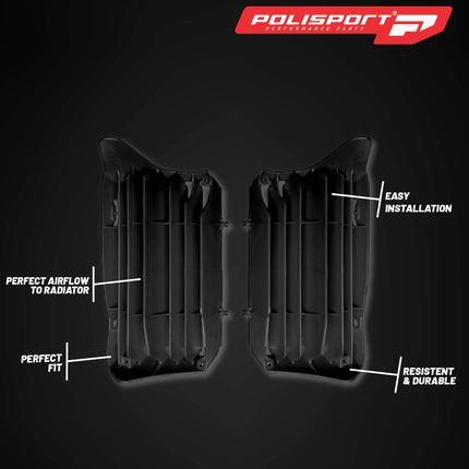 Polisport Radiator Louvers - Black Panels for Honda CRF 250R/250RX (2022-2024) Honda CRF 450R/450RX (2021-2024) - OEM Fit, Durable Plastic, Enhanced Airflow, Easy Installation