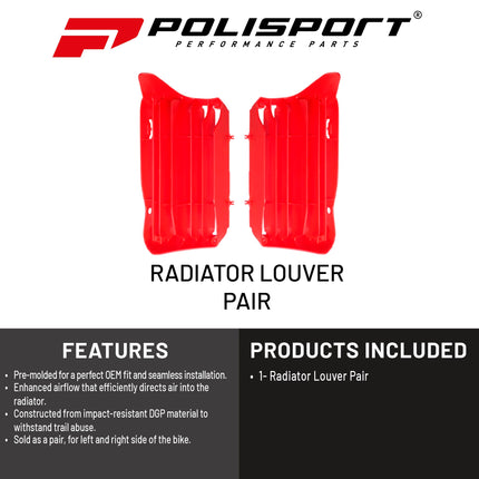 Polisport Radiator Louvers - Red Panels for Honda CRF 250R/250RX (2021-2022) Honda CRF 450R/450RX (2021-2024) - OEM Fit, Durable Plastic, Enhanced Airflow, Easy Installation