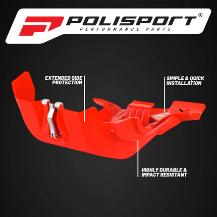 Polisport Motocross Motorcycles (MX) Fortress Skid Plate for Honda CRF 250R/250RX/450R/450RX (2021-2024) Dirt Bikes - OEM Quality, Flexible, Durable & Perfect Fit - Red