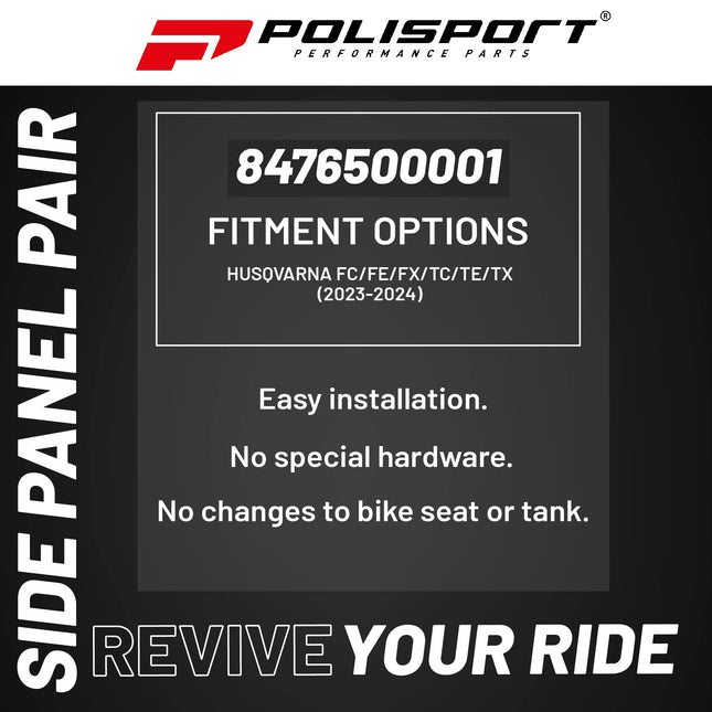 Polisport Motocross (MX) Replica Plastics Side Panels for Husqvarna FC/FE/FX/TC/TE/TX (2023-24) Dirt Bike - OEM Quality, Durable, Flexible & Perfect Fit - White