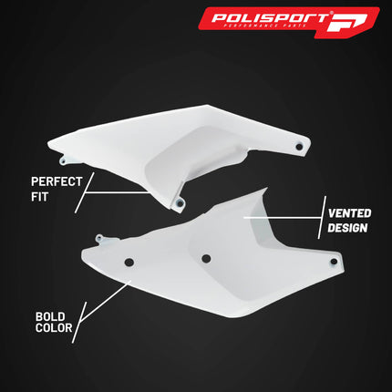 Polisport Motocross (MX) Replica Plastics Side Panels for Husqvarna FC/FE/FX/TC/TE/TX (2023-24) Dirt Bike - OEM Quality, Durable, Flexible & Perfect Fit - White