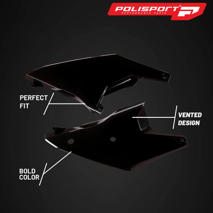 Polisport Motocross (MX) Replica Plastics Side Panels for Husqvarna FC/FE/FX/TC/TE/TX (2023-24) Dirt Bike - OEM Quality, Durable, Flexible & Perfect Fit - Black