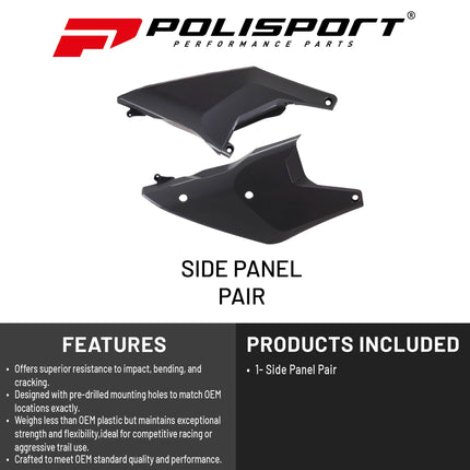 Polisport Motocross (MX) Replica Plastics Side Panels for Husqvarna FC/FE/FX/TC/TE/TX (2023-24) Dirt Bike - OEM Quality, Durable, Flexible & Perfect Fit - Nardo Grey