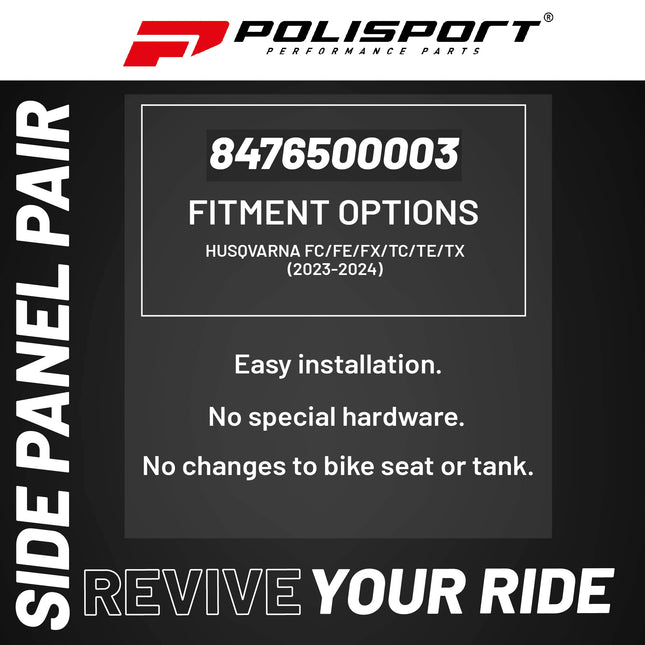 Polisport Motocross (MX) Replica Plastics Side Panels for Husqvarna FC/FE/FX/TC/TE/TX (2023-24) Dirt Bike - OEM Quality, Durable, Flexible & Perfect Fit - Nardo Grey
