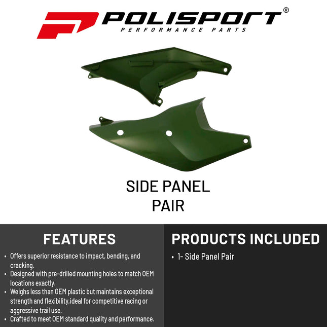 Polisport Motocross (MX) Replica Plastics Side Panels for Husqvarna FC/FE/FX/TC/TE/TX (2023-24) Dirt Bike - OEM Quality, Durable, Flexible & Perfect Fit - Green
