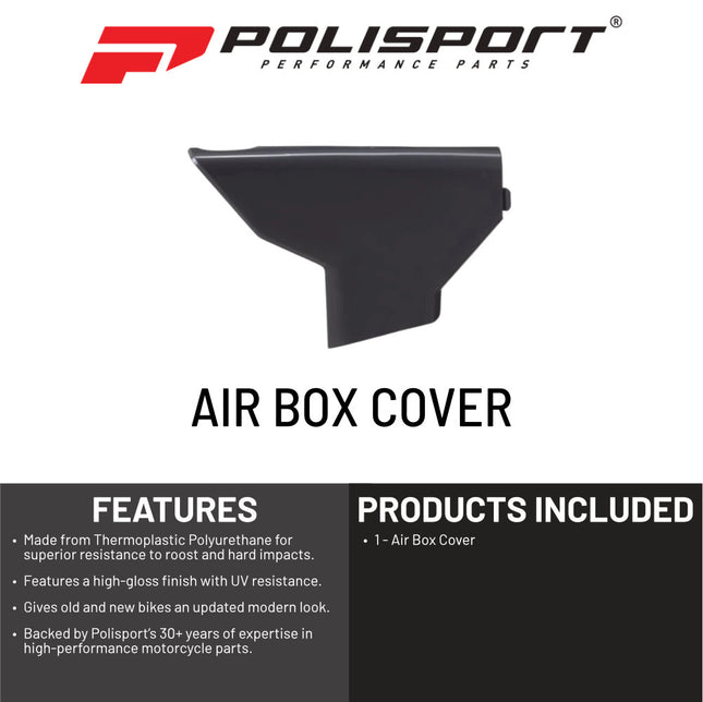 Polisport Air Box Cover-Black- for Husqvarna TC/FC (2023-2024), TE/FE (2024) - OEM Fit - Durable Gloss Polypropylene - Injection Molded