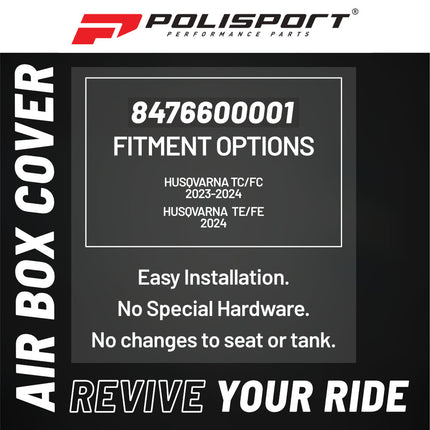 Polisport Air Box Cover-Black- for Husqvarna TC/FC (2023-2024), TE/FE (2024) - OEM Fit - Durable Gloss Polypropylene - Injection Molded