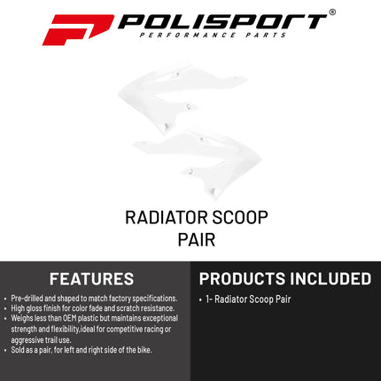 Polisport Radiator Scoops - White Panels for Yamaha YZ125X/250X (2022-2026) - OEM Fit, Glossy Finish, Lightweight & Impact-Resistant, Easy Installation