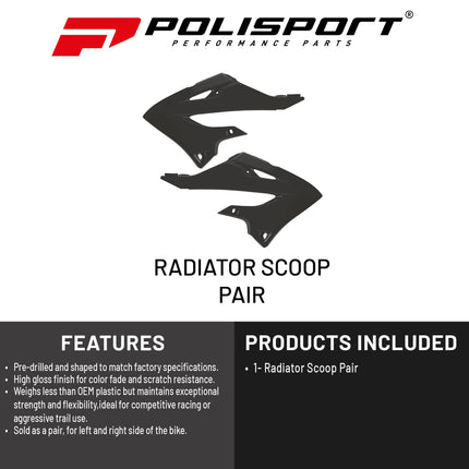 Polisport Radiator Scoops - Black Panels for Yamaha YZ125X/250X (2024-2026) Yamaha YZ125/250 (2022-2026) - OEM Fit, Glossy Finish, Lightweight & Impact-Resistant, Easy Installation