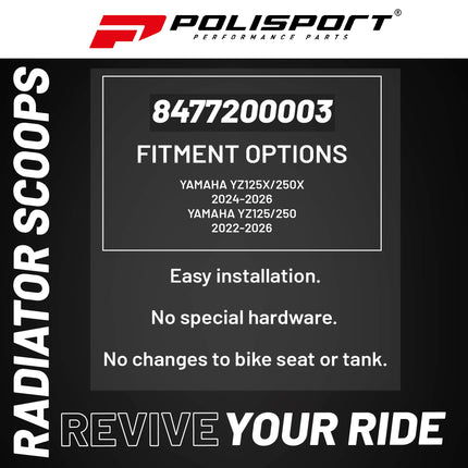 Polisport Radiator Scoops - Black Panels for Yamaha YZ125X/250X (2024-2026) Yamaha YZ125/250 (2022-2026) - OEM Fit, Glossy Finish, Lightweight & Impact-Resistant, Easy Installation