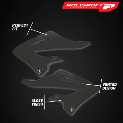 Polisport Radiator Scoops - Black Panels for Yamaha YZ125X/250X (2024-2026) Yamaha YZ125/250 (2022-2026) - OEM Fit, Glossy Finish, Lightweight & Impact-Resistant, Easy Installation