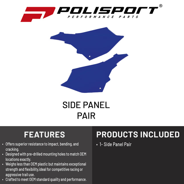 Polisport Motocross (MX) Replica Plastics Side Panels for Yamaha YZ 125/250 (2022-26), 125X/250X (2024-26) Dirt Bike - OEM Quality, Durable, Flexible & Perfect Fit - Blue