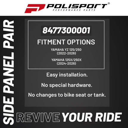 Polisport Motocross (MX) Replica Plastics Side Panels for Yamaha YZ 125/250 (2022-26), 125X/250X (2024-26) Dirt Bike - OEM Quality, Durable, Flexible & Perfect Fit - Blue