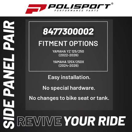 Polisport Motocross (MX) Replica Plastics Side Panels for Yamaha YZ 125/250 (2022-26), 125X/250X (2024-26) Dirt Bike - OEM Quality, Durable, Flexible & Perfect Fit - White