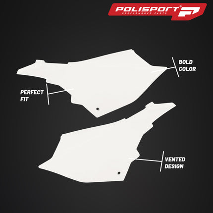 Polisport Motocross (MX) Replica Plastics Side Panels for Yamaha YZ 125/250 (2022-26), 125X/250X (2024-26) Dirt Bike - OEM Quality, Durable, Flexible & Perfect Fit - White