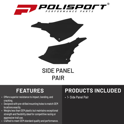 Polisport Motocross (MX) Replica Plastics Side Panels for Yamaha YZ 125/250 (2022-26), 125X/250X (2024-26) Dirt Bike - OEM Quality, Durable, Flexible & Perfect Fit - Black