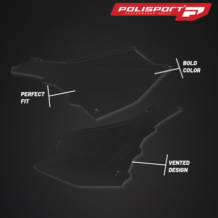 Polisport Motocross (MX) Replica Plastics Side Panels for Yamaha YZ 125/250 (2022-26), 125X/250X (2024-26) Dirt Bike - OEM Quality, Durable, Flexible & Perfect Fit - Black