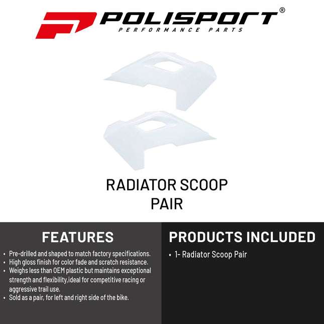 Polisport Radiator Scoops - White Panels for Husqvarna FE 450 (2024-2026) - OEM Fit, Glossy Finish, Lightweight & Impact-Resistant, Easy Installation