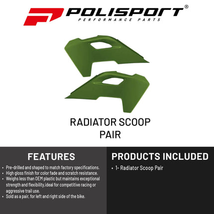 Polisport Radiator Scoops - Green Panels for Husqvarna FC,FE,FS,FX,TC,TE,TX (2023-2025) - OEM Fit, Glossy Finish, Lightweight & Impact-Resistant, Easy Installation