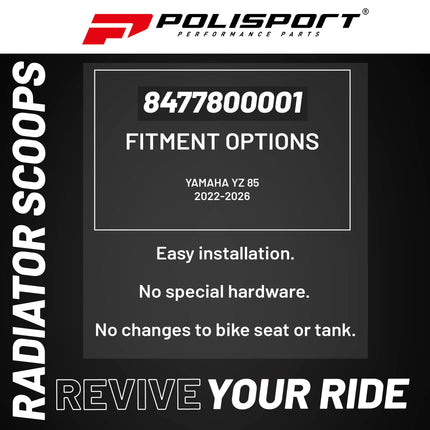 Polisport Radiator Scoops - Blue Panels for Yamaha YZ 85 (2022-2026) - OEM Fit, Glossy Finish, Lightweight & Impact-Resistant, Easy Installation
