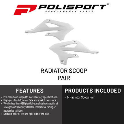 Polisport Radiator Scoops - White Panels for Yamaha YZ 85 (2022-2026) - OEM Fit, Glossy Finish, Lightweight & Impact-Resistant, Easy Installation