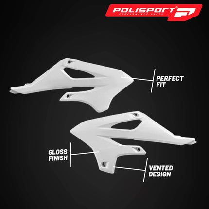 Polisport Radiator Scoops - White Panels for Yamaha YZ 85 (2022-2026) - OEM Fit, Glossy Finish, Lightweight & Impact-Resistant, Easy Installation