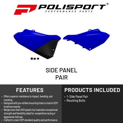 Polisport Motocross (MX) Replica Plastics Side Panels for Yamaha YZ 85 (2022-26) Dirt Bike - OEM Quality, Durable, Flexible & Perfect Fit - Blue/Black