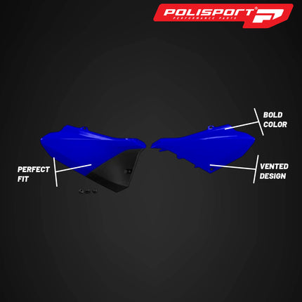 Polisport Motocross (MX) Replica Plastics Side Panels for Yamaha YZ 85 (2022-26) Dirt Bike - OEM Quality, Durable, Flexible & Perfect Fit - Blue/Black