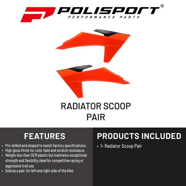 Polisport Radiator Scoops - Orange/Black Panels for KTM EXC 150 (2024-2026) - OEM Fit, Glossy Finish, Lightweight & Impact-Resistant, Easy Installation