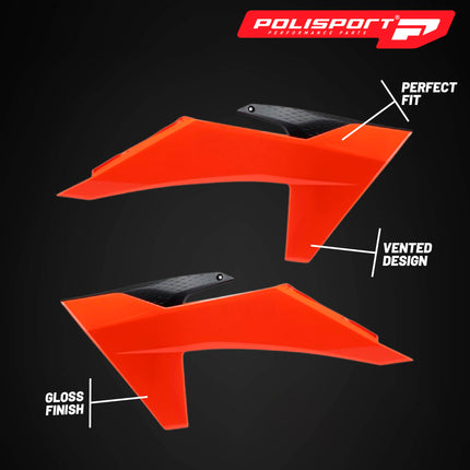 Polisport Radiator Scoops - Orange/Black Panels for KTM EXC 150 (2024-2026) - OEM Fit, Glossy Finish, Lightweight & Impact-Resistant, Easy Installation